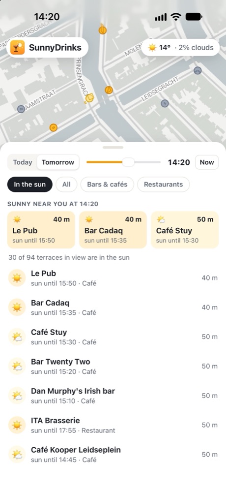 List of the nearest terraces in the sun